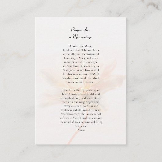 Gebet nach einer Fehlgeburt orthodoxe Christliche Platzkarte (Rückseite)