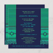 Gebet Shawl Blue und Green Bar Mitzvah Einladung (Vorne/Hinten)