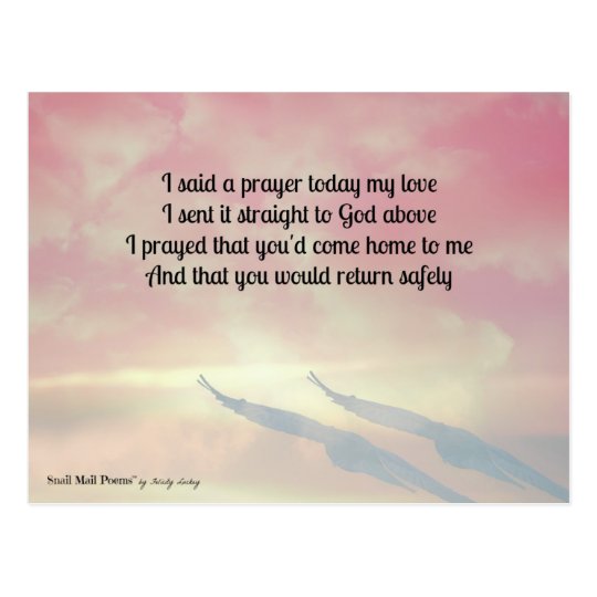 Gebet Und Ein Gedicht Fur Ihre Sichere Ruckkehr Postkarte Zazzle De