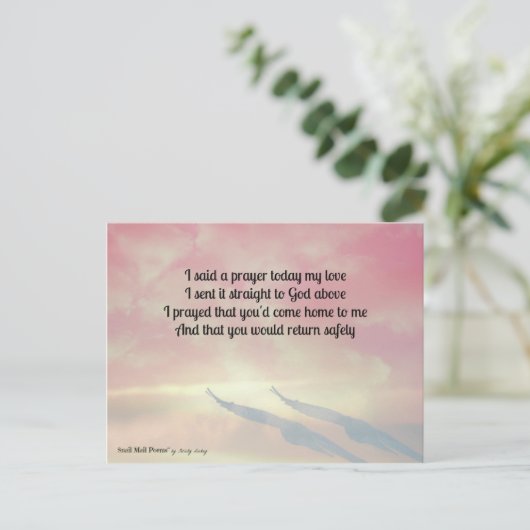 Gebet und Gedicht für Ihre sichere Rückkehr Postkarte (Stehend Vorderseite)