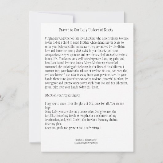 Gebet Unsere Dame Undoer weiß gesegnete Jungfrau M Karte (Rückseite)