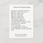 Gebet von St Francis von Assisi heilig Visitenkarte (Rückseite)