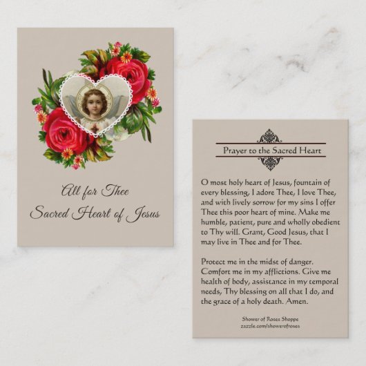 Gebet zum heiligen Herzen heiliger Karte Jesuss (Vorne/Hinten)