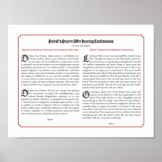 Gebete des Priesters nach Bekenntnis Poster (Vorne)