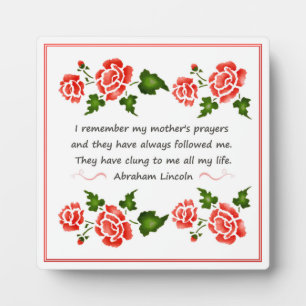 Gebete einer Mutter, Zitat von Abraham Lincoln Pla Fotoplatte
