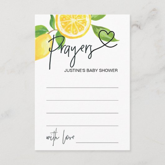 Gebete für Babydusche Wunschkarte Sommerlemonen Begleitkarte (Vorderseite)
