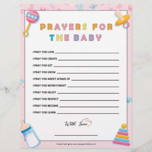 Gebete für das Baby [Baby Basics Pink] Briefbogen (Vorderseite)