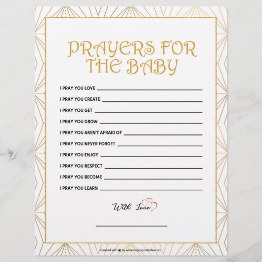 Gebete für das Baby [goldene Linien] Briefbogen (Vorderseite)
