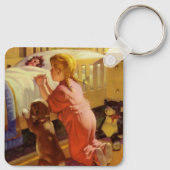 Gebete im Bett, Mädchen mit Welpe, Vintage Religio Schlüsselanhänger (Rückseite)