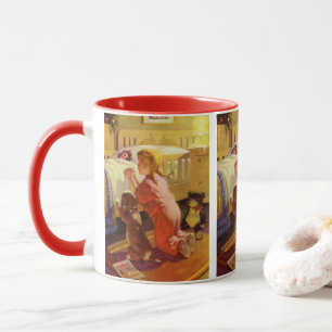 Gebete im Bett, Mädchen mit Welpe, Vintage Religio Tasse