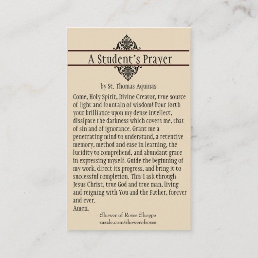 GEBETS-HEILIGE KARTE ST THOMAS THOMAS VON AQUIN (Rückseite)