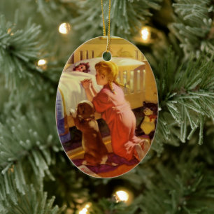 Gebets vor dem Schlafengehen, Mädchen mit Welpe, V Keramikornament