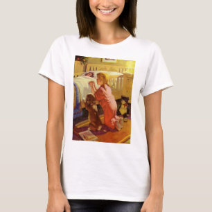 Gebets vor dem Schlafengehen, Mädchen mit Welpe, V T-Shirt