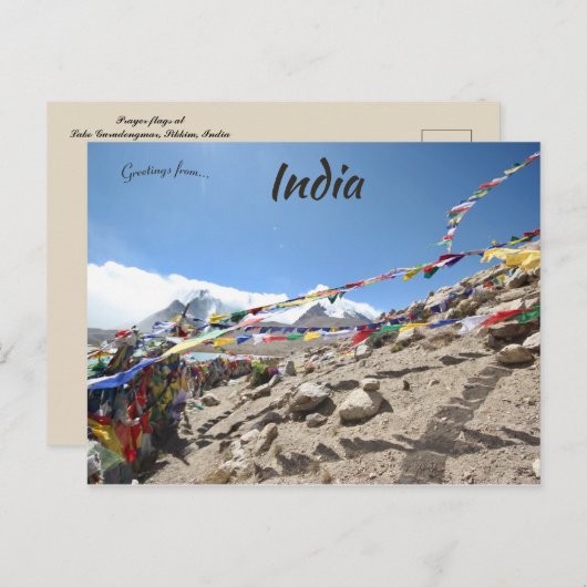Gebetsfahnen am See Gurudongmar Sikkim Indien Postkarte (Vorne/Hinten)
