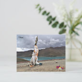 Gebetsfahnen am Yamdrok-See, Tibet, China Postkarte (Stehend Vorderseite)