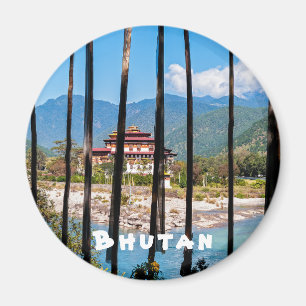 Gebetsfahnen und Punakha Dzong - Bhutan Magnet