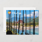 Gebetsfahnen und Punakha Dzong - Bhutan Postkarte (Vorne/Hinten)