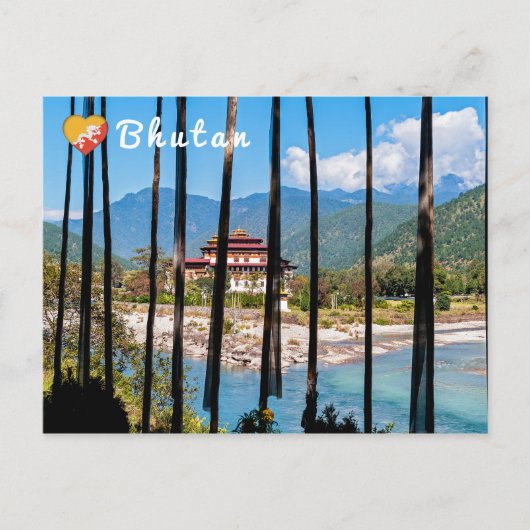 Gebetsfahnen und Punakha Dzong - Bhutan Postkarte (Vorderseite)