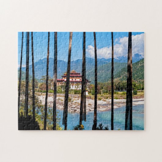 Gebetsfahnen und Punakha Dzong - Bhutan Puzzle (Horizontal)