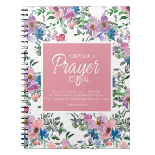 Gebetsjournal Pink Lila Blau Blumen Weiß Notizblock
