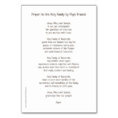 Gebetskarte der Heiligen Familie Tischnummer (Rückseite)