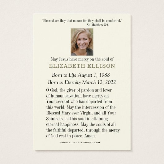 Gebetskarte für das Kind Jesus-Schrift (Rückseite)