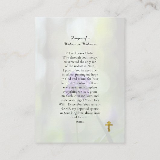 Gebetskarte für eine Witwe oder einen Witwer Platzkarte (Rückseite)