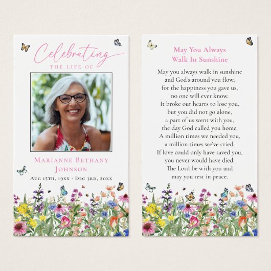 Gebetskarte für helle florale Gedenkfeier (Vorne & Hinten)