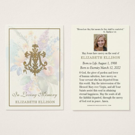 Gebetskarte für Marian Cross Beerdigung (Vorne & Hinten)