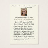 Gebetskarte für Marian Cross Beerdigung (Rückseite)