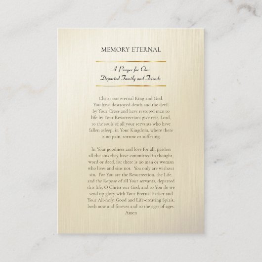 Gebetskarte für verstorbene Geliebte Platzkarte (Rückseite)