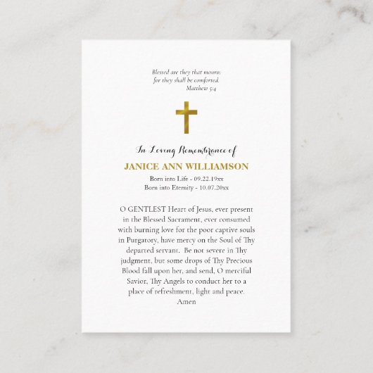 Gebetskarte Jesu Christi Platzkarte (Rückseite)