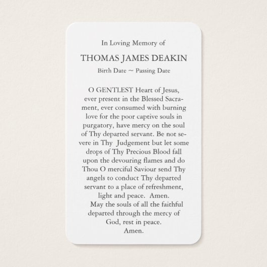 Gebetskarte | Jesus Heiliges Herz (Rückseite)