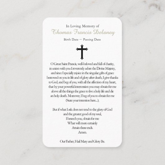 Gebetskarte | Miracles St Francis Xavier Visitenkarte (Rückseite)