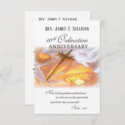 Gebetskarte Name 10. Ordination Jubiläumskreuz Dankeskarte (Vorne/Hinten)