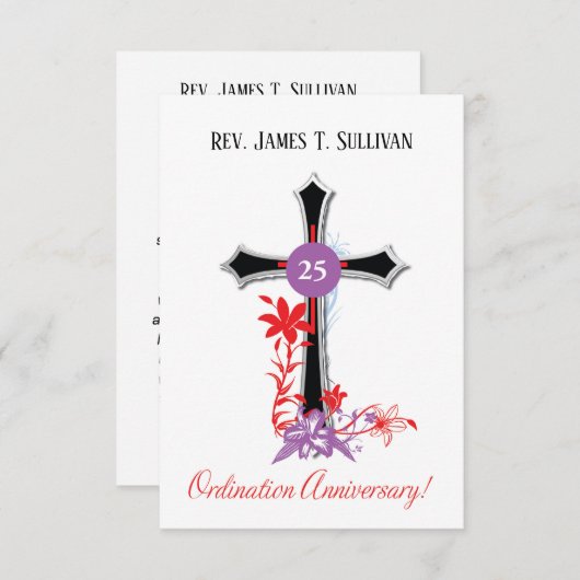 Gebetskarte Name 25. Ordination Jubiläum Schwarz Dankeskarte (Vorne/Hinten)