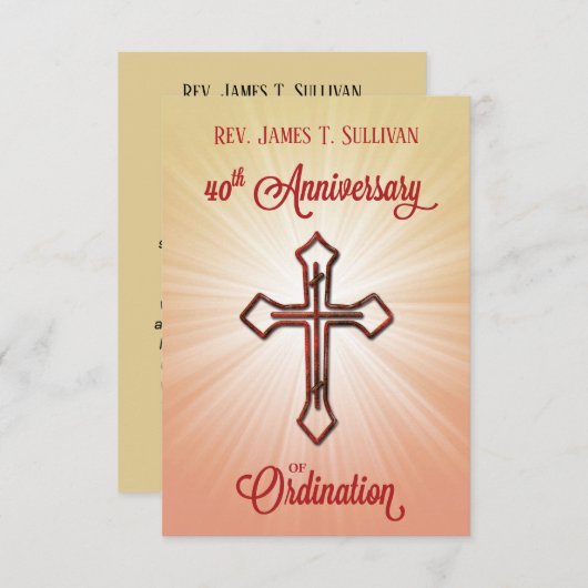 Gebetskarte Name 40. Ordination Jubiläumskreuz Dankeskarte (Vorne/Hinten)