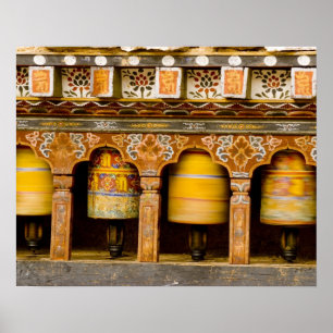 Gebetsmühlen, Mani-Rad in Trongsa Dzong, Poster