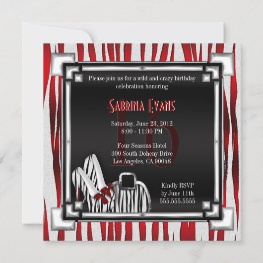 Gebeugter Zebra-Stilett-Fersen-roter Einladung (Rückseite)