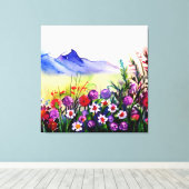 Gebiet der Wildblumen am Fuße eines Berges Leinwanddruck (Insitu (Holzboden))