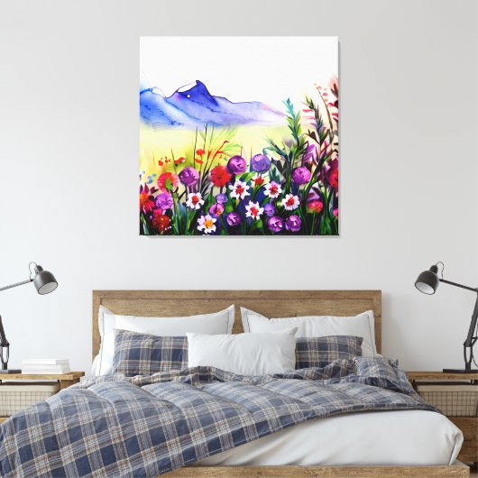 Gebiet der Wildblumen am Fuße eines Berges Leinwanddruck (Insitu (Schlafzimmer))