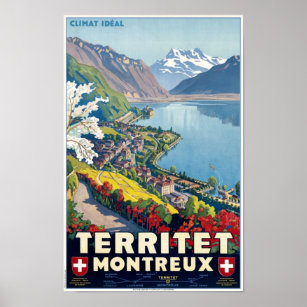 Gebiet, Montreux, Schweiz Vintage Travel Poster
