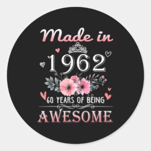 Gebildet 1962 Blumengeschenk 60 Jahre alt 60. Gebu Runder Aufkleber