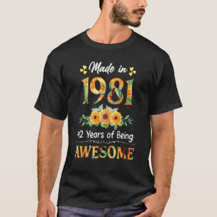 Gebildet 1981 Sonnenblume 42 Jahre alt 42. Geburts T-Shirt