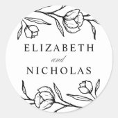 Gebildete Schwarz-Weiß-Hochzeit Runder Aufkleber (Vorderseite)