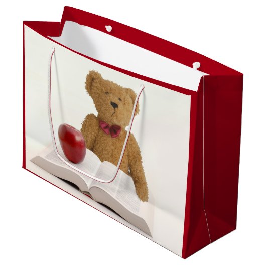 Gebildeter Teddybär Große Geschenktüte (Vorderseite Schrägansicht)