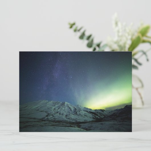 Gebirge | Aurora Borealis & Milky Way Alaska Dankeskarte (Stehend Vorderseite)