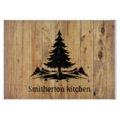Gebirge Bäume Rustikale Holz Familie Name Glas Schneidebrett (Vorderseite)