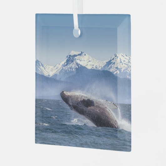 Gebirge | Breaching Whale Glacier Bay, Alaska Ornament Aus Glas (Vorderseite links)