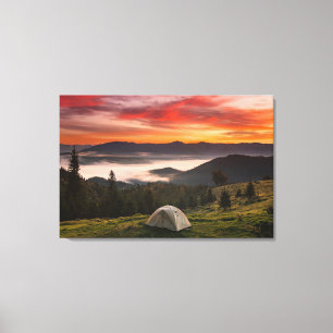 Gebirge Camping Foggy Sunrise Leinwanddruck